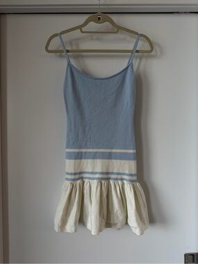 Meshki Light Blue and Cream Striped Knit Sundress for Girls